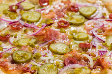 Food background, hot macro pizza