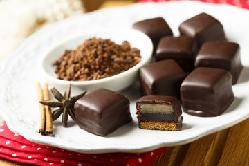 German gingerbread with cherry jelly and marzipan or Dresdner Dominosteine