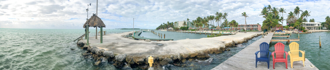 Panoramic view of wooden jetty in Islamorada - Florida
