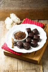 Fototapeta premium German gingerbread with cherry jelly and marzipan or Dresdner Dominosteine