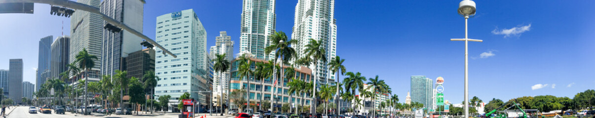 MIAMI, FL - FEBRUARY 2016: Panoramic view of Downtown. Miami attracts 15 million tourists annually