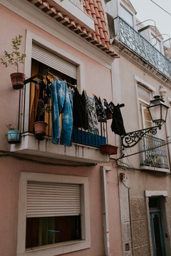 laundry on balkony in lisbon