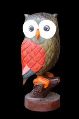Wooden carved Owl on white background