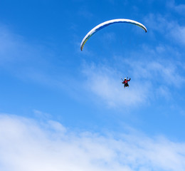Paraglider flies paraglider in the sky.