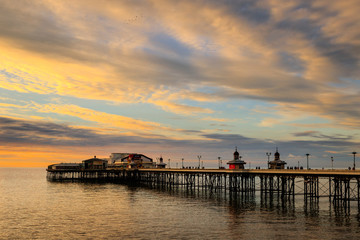 Blackpool north pier at sunset in winter