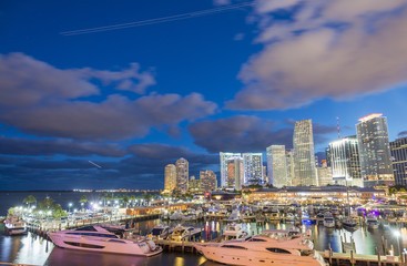 MIAMI, FL - JANUARY 2016: Downtown skyline at sunset. Miami is a major destination in Florida