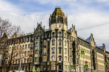 Facade of the  corner building in Saint-Petersburg. Russia