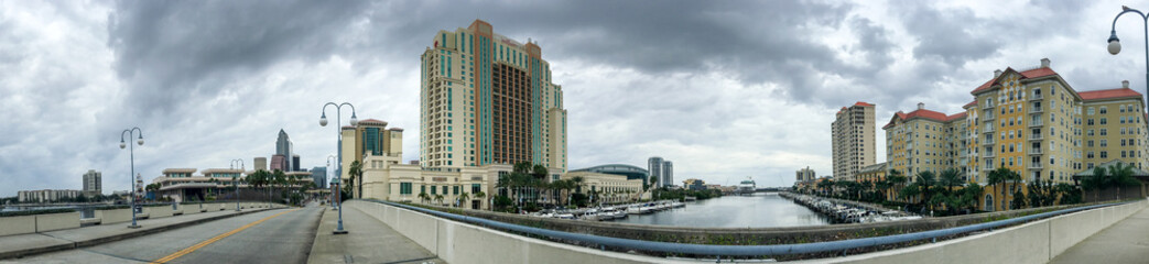 Panoramic view of Tampa coastline from city bridge, Florida