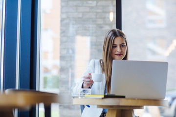 Beautiful Young Woman Working on Laptop