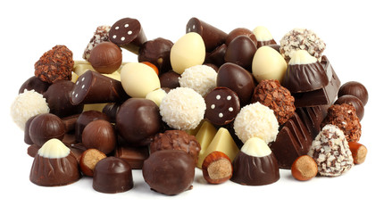 mix of chocolate candies sweets isolated on white background