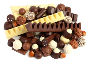mix of chocolate candies sweets isolated on white background