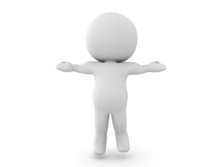 3D Character lifting up towards the sky with his arms stretched