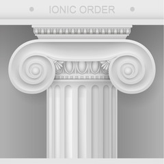 White Capital of the Ionic column. Classical architectural support. Vector graphics - obrazy, fototapety, plakaty