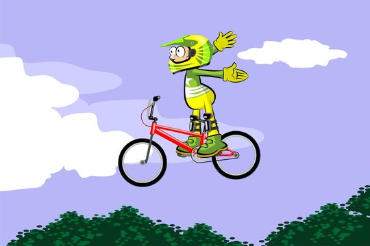 Cyclist riding jumping with bicycle cross-country