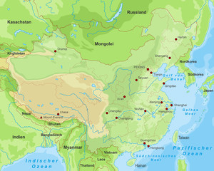 Höhenschichtenkarte von China (hervorgehoben)