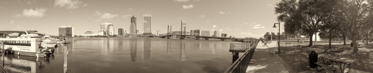 JACKSONVILLE, FL - FEBRUARY 2016: Panoramic view of city skyline with tourists. jacksonville is a famous Florida destination