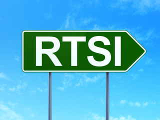 Stock market indexes concept: RTSI on road sign background