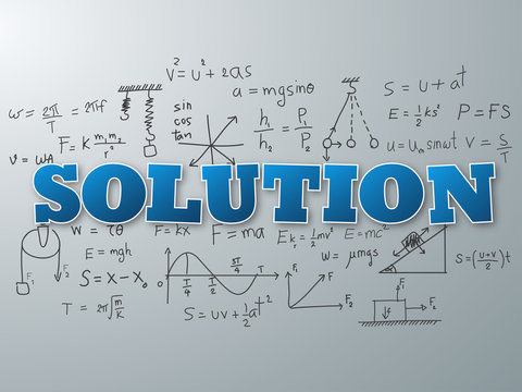Solution word on light blue background. Vector illustration.