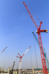 Construction site with many construction cranes.