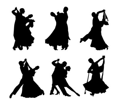 vector set of silhouettes of dancing couples