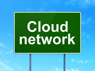 Cloud technology concept: Cloud Network on road sign background