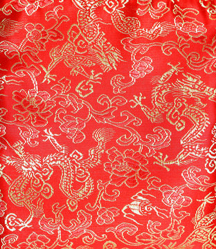 Chinese's style red cloth, dragon and flower pattern.