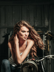 Plakat beauty and fashion, motorcycling and biker, hairdresser and barbershop, sport