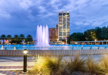 Jacksonville, Florida. City lights at night with fountain