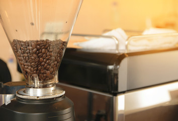 Close-up coffee bean in coffee maker