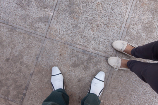 Traveler  shoes on floor background.