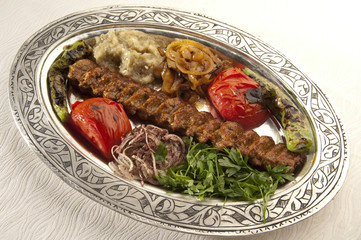 Adana Shish kebab serving.