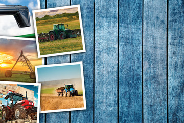 Fototapeta na wymiar Agricultural machinery photo collage with copy space