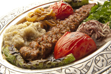 Adana Shish kebab serving.
