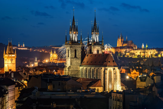 Night aerial view of Prague old town © Valerie2000