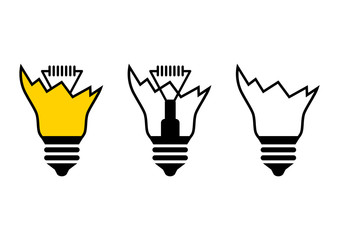 Broken lightbulb icons on white background
