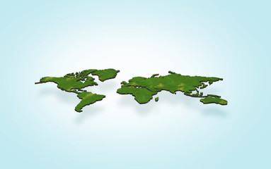 3d green world map on light background