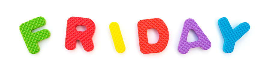 word of FRIDAY shaped by alphabet jigsaw puzzle on white