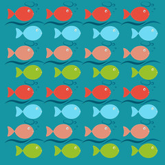 Colorful background with floating fish and bubbles