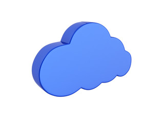 Cloud sign illustration in blue without shadow on white background 3d