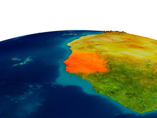 Senegal on model of planet Earth
