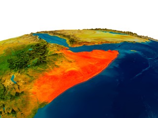 Somalia on model of planet Earth