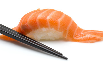 Salmon Sushi with chopsticks