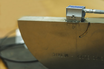 Calibration standard probe of ultrasonic test, Closeup view. - obrazy, fototapety, plakaty