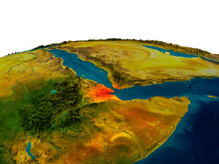 Djibouti on model of planet Earth