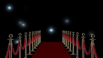 Red carpet on the background of camera flashes