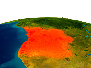 Angola on model of planet Earth
