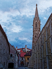 Fototapeta na wymiar Street of the old town of Bratislava with a wonderful view of the castle and the church