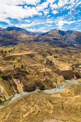 Colca Canyon, Peru,South America. Incas to build Farming terraces with Pond and Cliff. One of deepest canyons in world
