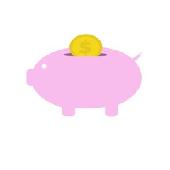 Pig bank with coin flat icon.