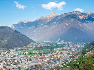 Bellinzona cityscape view and mountains